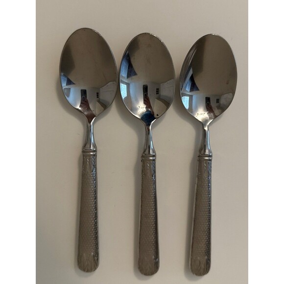 Retroneu Laurel Honeycomb Dinner Spoons Set of 3 Stainless Flatware - Picture 1 of 6
